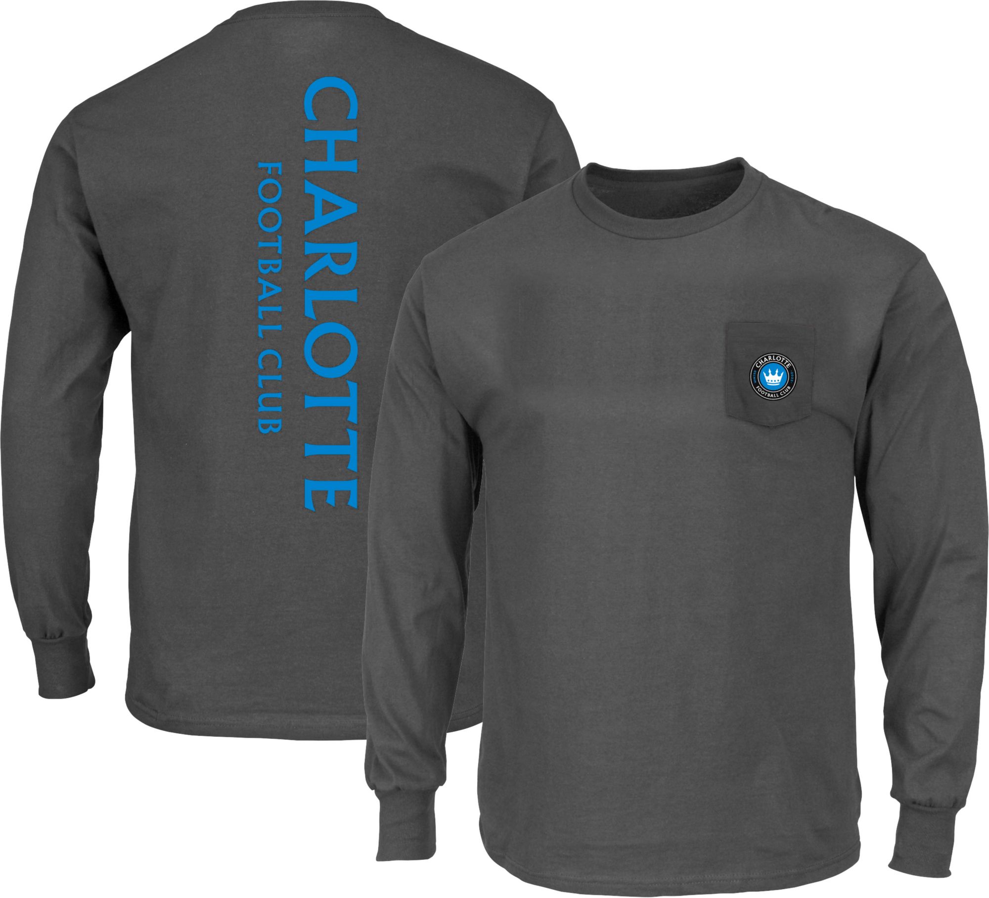 MLS Big &amp; Tall Charlotte FC One Pocket Black Long Sleeve Shirt