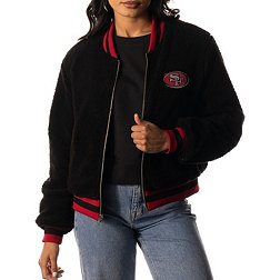 The Wild Collective Women's San Francisco 49ers Black Reversible Sherpa Bomber Jacket