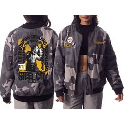 The Wild Collective Women's Pittsburgh Steelers Camo Grey Bomber Jacket