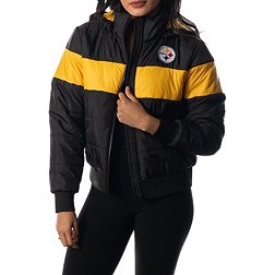 The Wild Collective Women's Pittsburgh Steelers Black Hooded Puffer Jacket