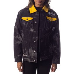 The Wild Collective Women's Pittsburgh Steelers Tie Dye Denim Black Jacket