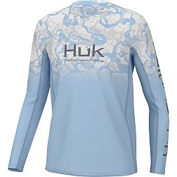Huk Boys' Icon x Inside Reef Fade Long Sleeve Shirt, Medium, Crystal Blue