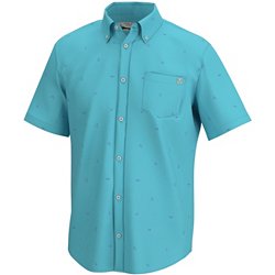 Huk Kona Palm Wash Short-Sleeve Button-Down Shirt for Men - Sunwashed Red -  2XL