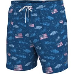 HUK Men's Pursuit Fish and Flags Volley Swim Shorts