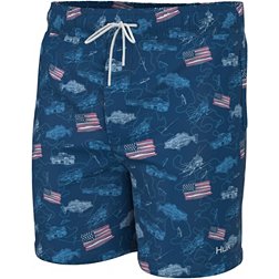 HUK Youth Pursuit Fish and Flags Volley Swim Shorts