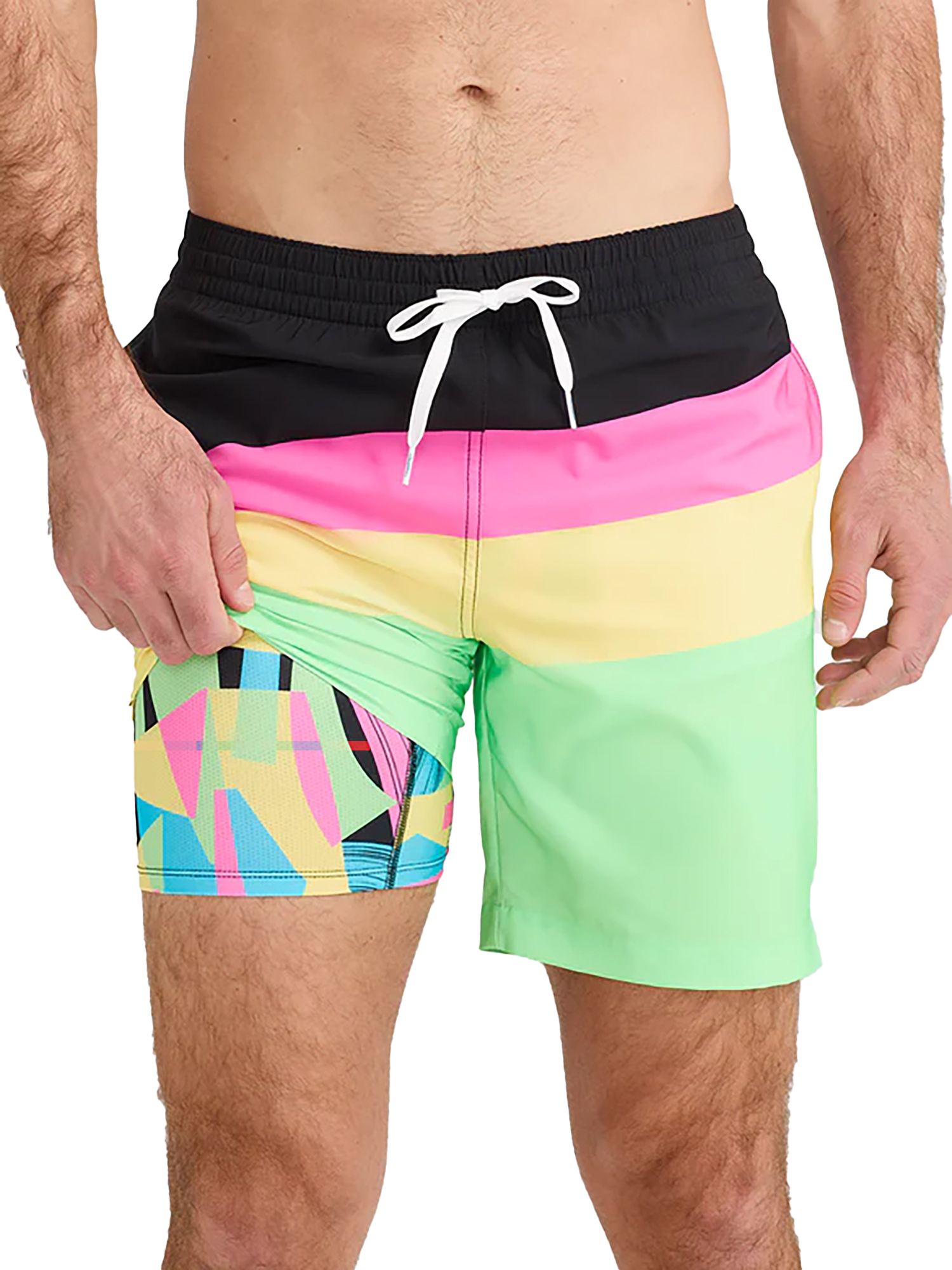 Photos - Swimwear chubbies Men's Classic Lined 7" Swim Trunks, Small, Neon Weekends | Father