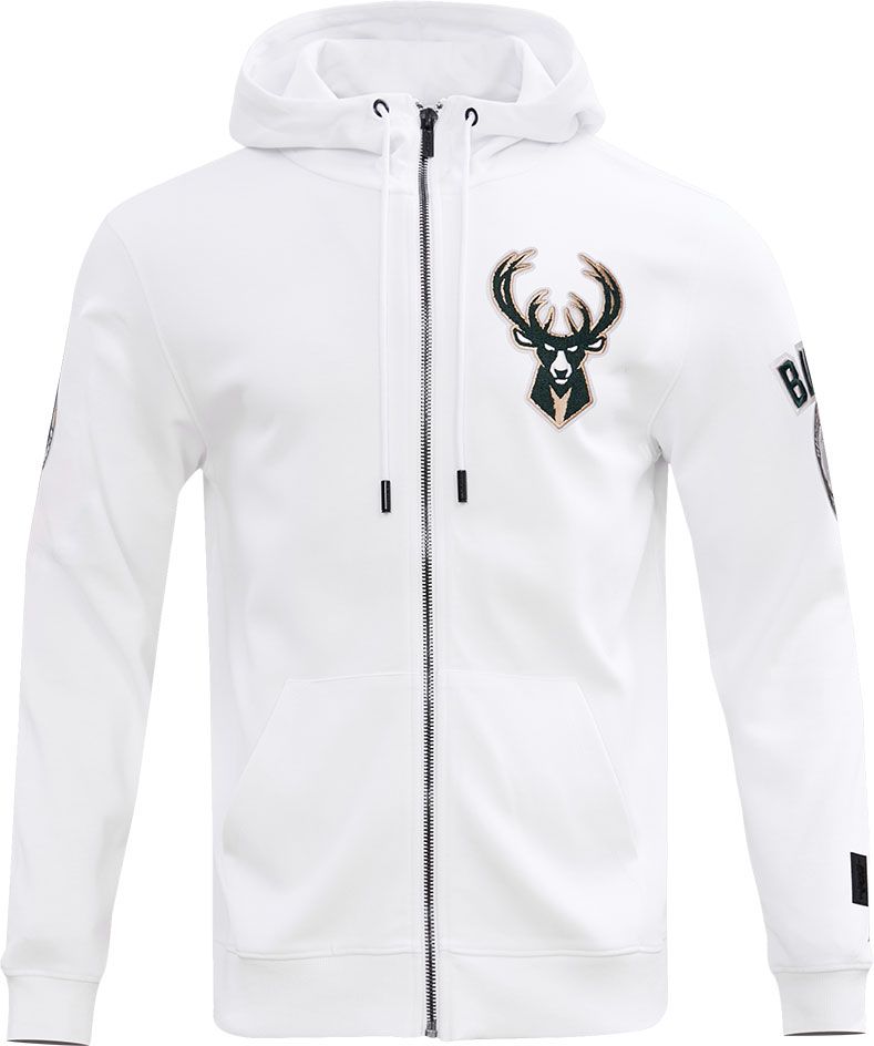 Pro Standard Men's Milwaukee Bucks White Chenille Full Zip Hoodie