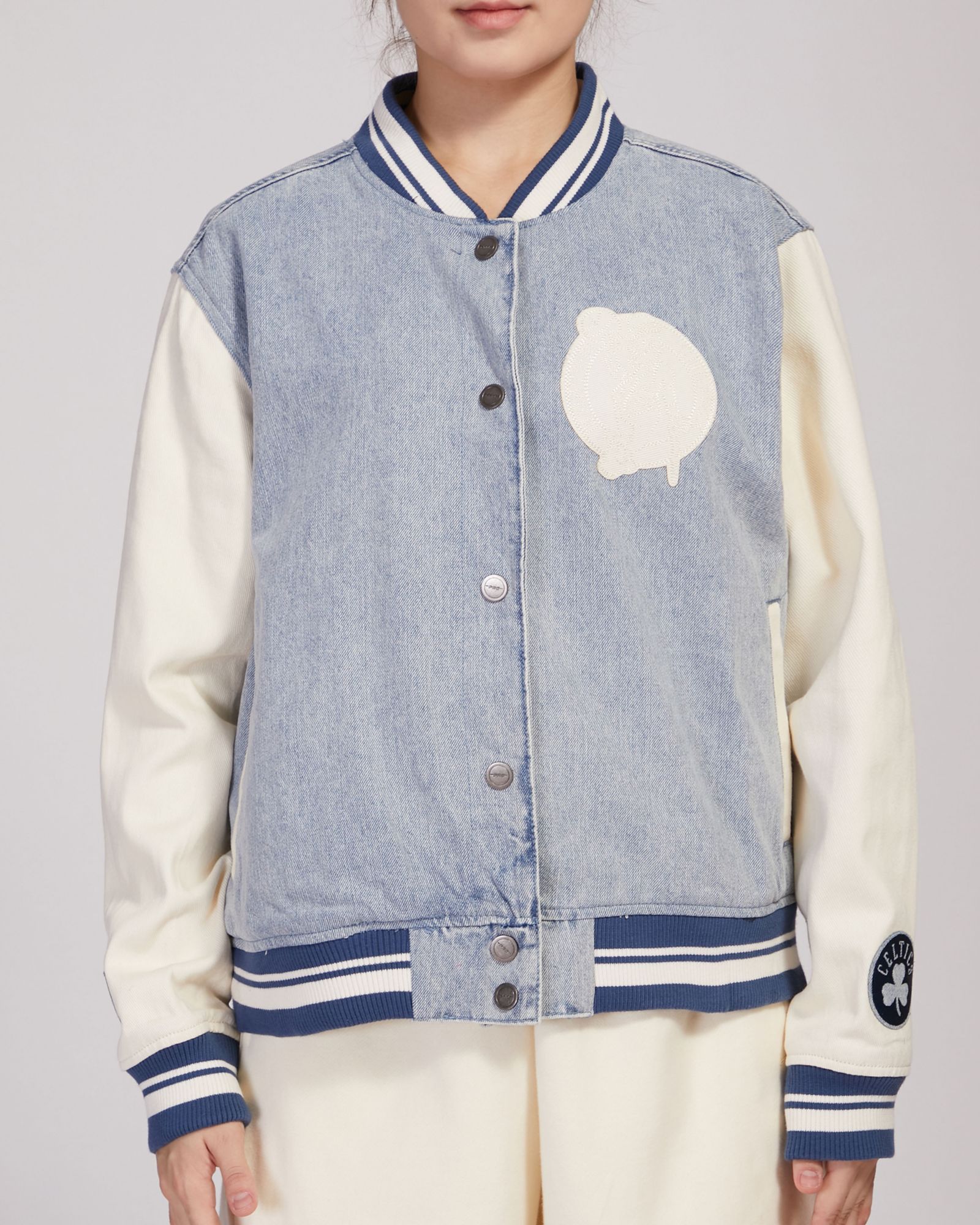 Pro Standard Women's Boston Celtics Denim Varsity Bomber Jacket