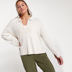CALIA Women's Boxy Split Neck Pullover Sweater
