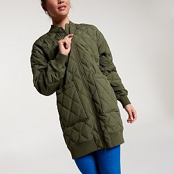 CALIA Women's Long Quilted Bomber Jacket