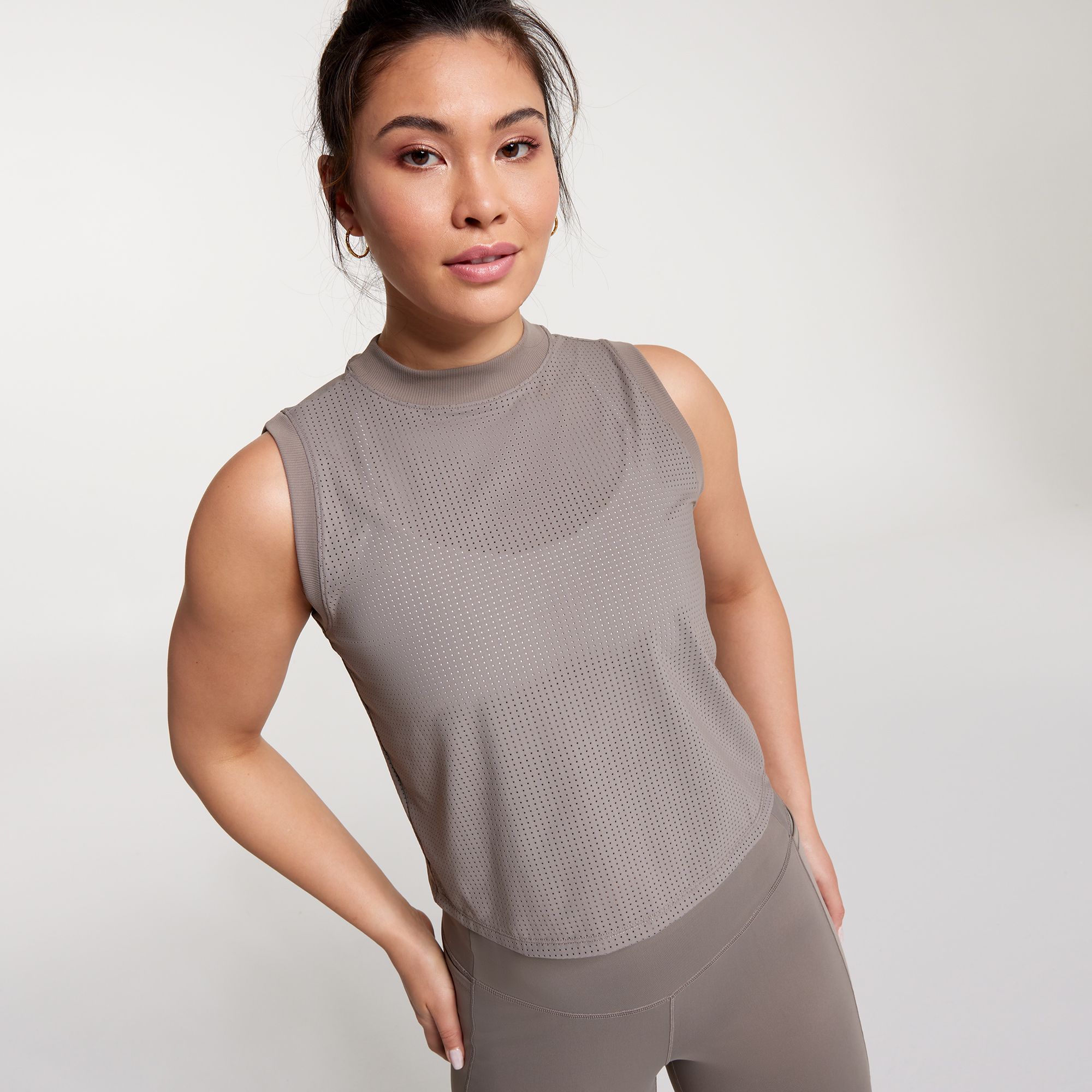 CALIA Women's Open Mesh Mock Neck Tank