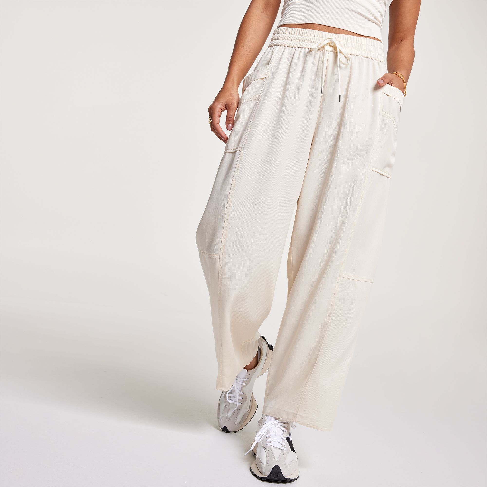 CALIA Women's Twill Wide Leg Pant - White
