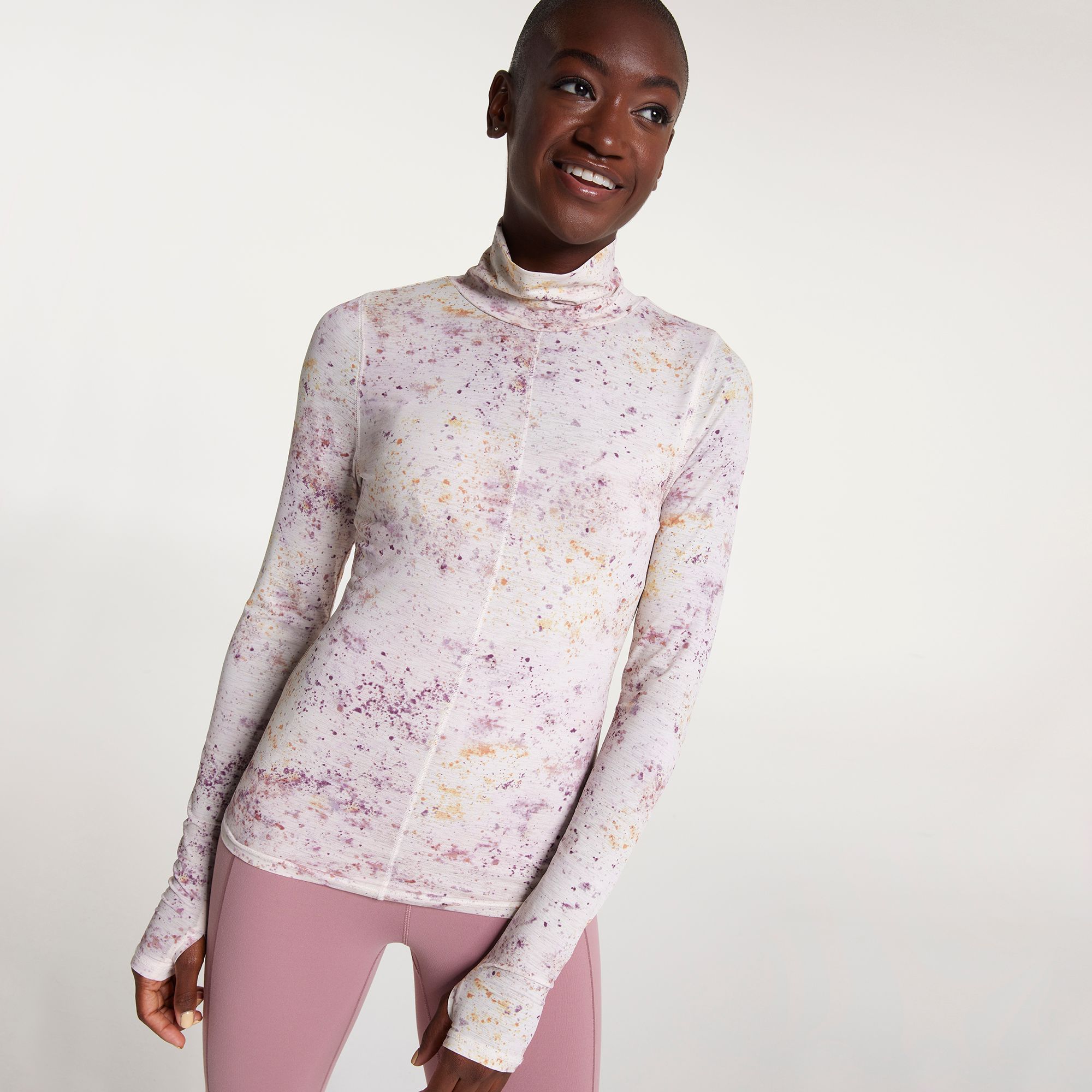 CALIA Women's Slim Mock Neck Long Sleeve Tee