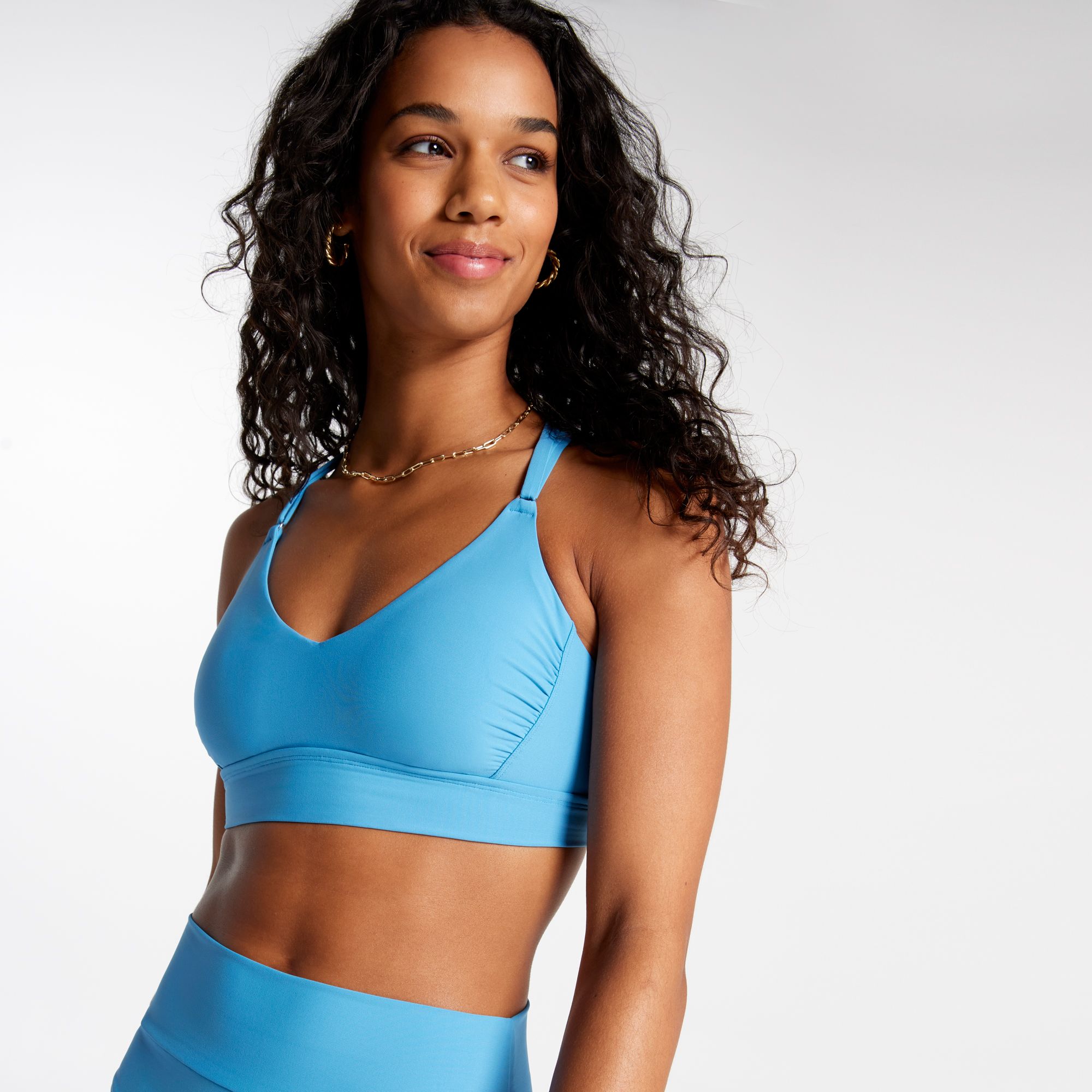 CALIA Women's Strappy Back Ruched Medium Support Bikini Swim Top