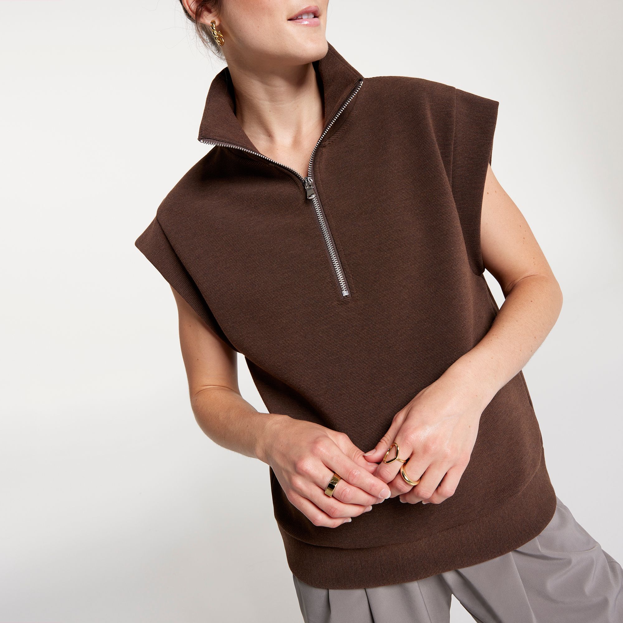 CALIA Women's Ottoman Sleeveless 1/4 Zip Shirt