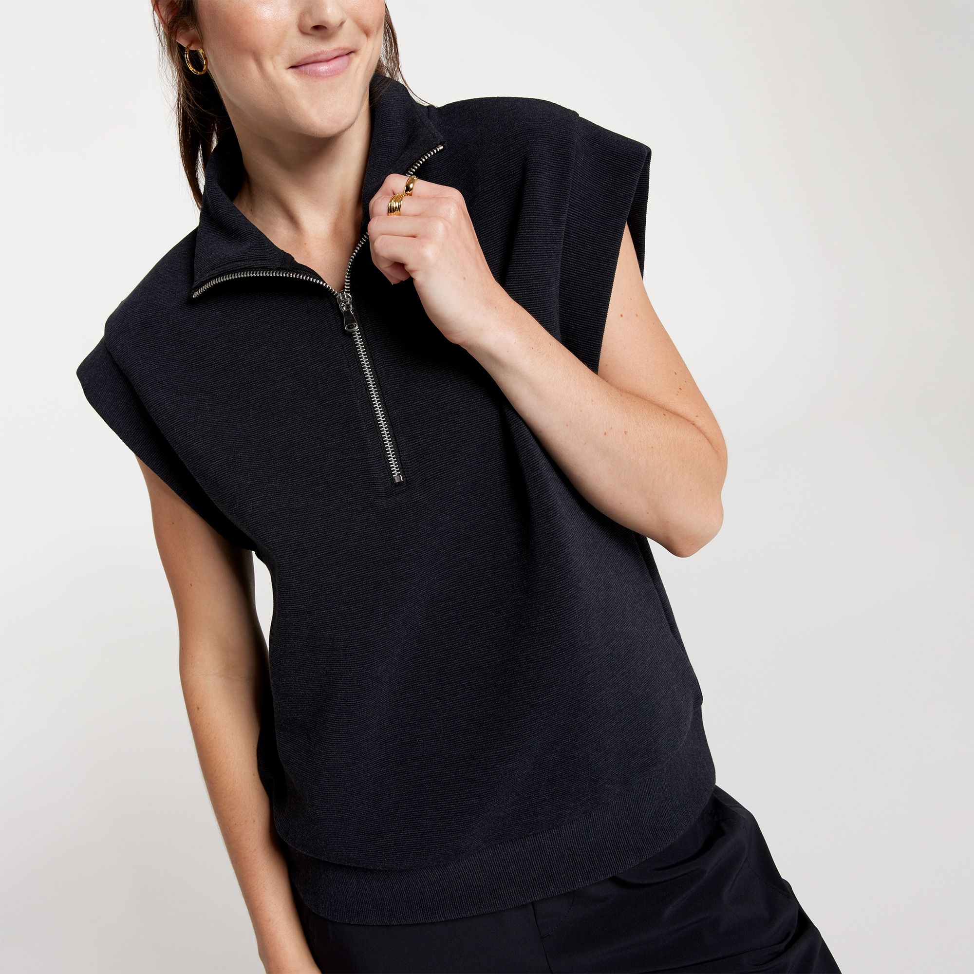 CALIA Women's Ottoman Sleeveless 1/4 Zip Shirt