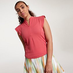 CALIA Women's Renew Texture Cap Sleeve Zip Golf Top