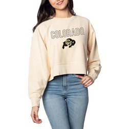 chicka-d Women's Colorado Buffaloes Ivory Boxy Corded Crewneck Sweatshirt