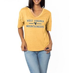 chicka-d Women's West Virginia Mountaineers Gold V-Happy T-Shirt