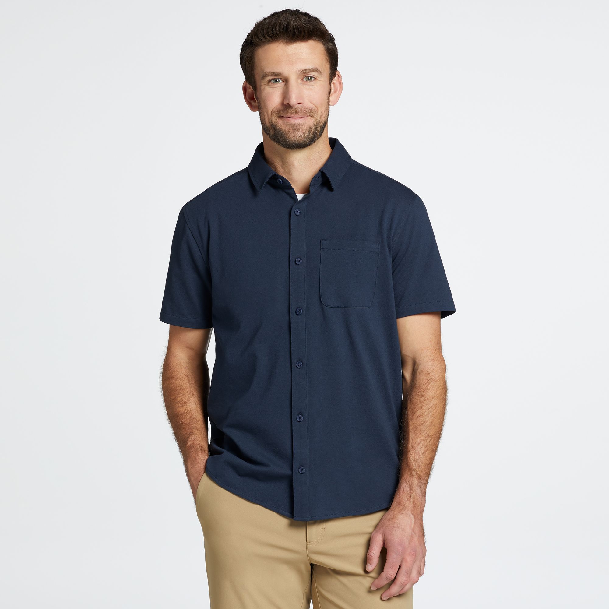 VRST Men's Refined Knit Short Sleeve Button Up