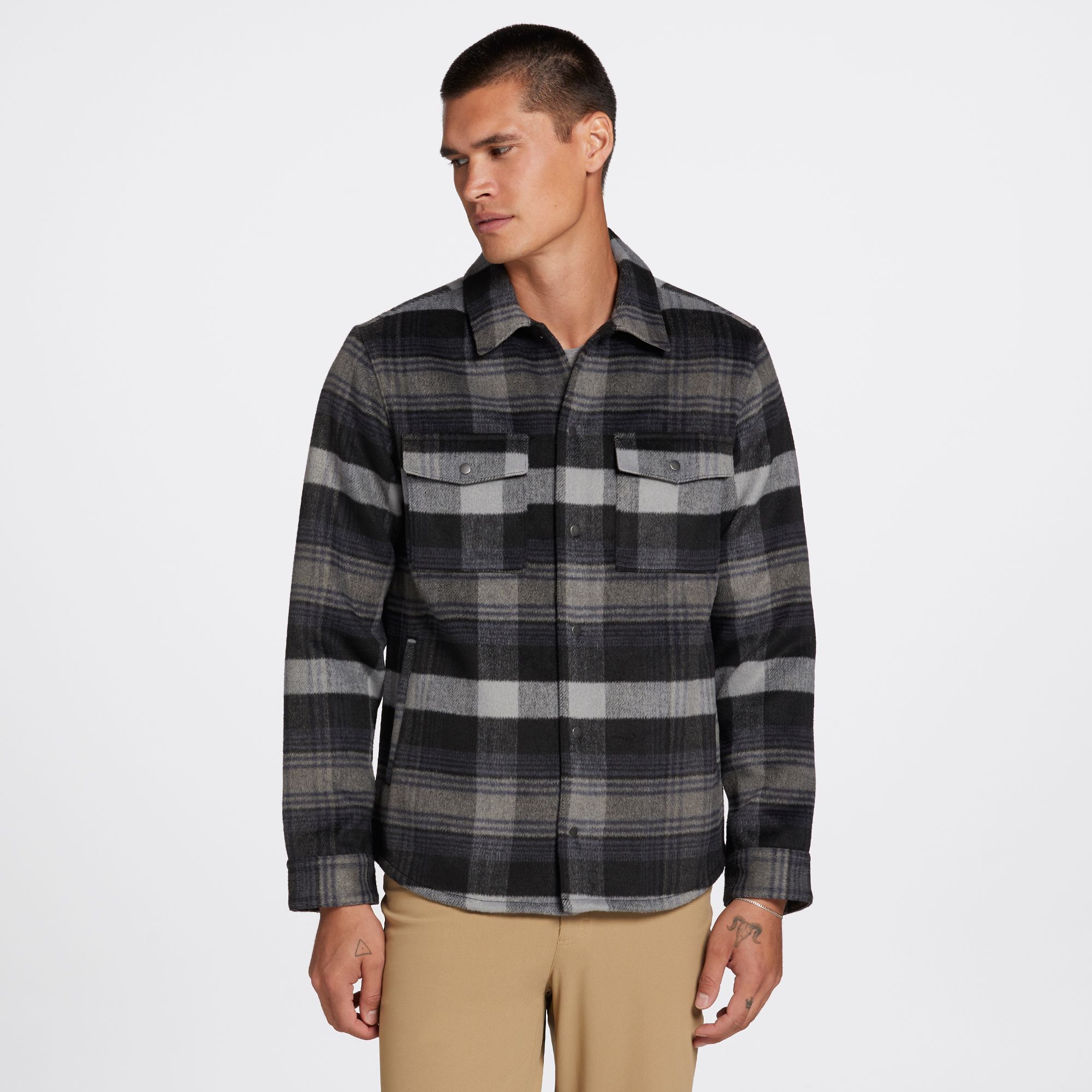 VRST Men's Wool Blend Plaid Shirt Jacket