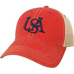 League-Legacy Adult South Alabama Jaguars Scarlet Old Favorite Adjustable Trucker Hat
