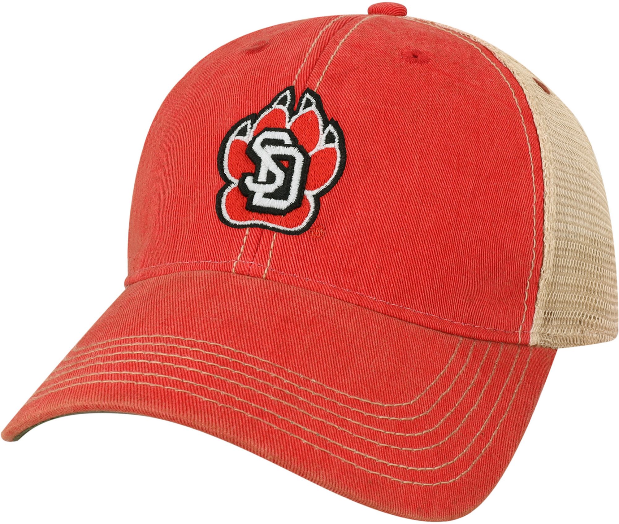 League-Legacy Adult South Dakota Coyotes Scarlet Old Favorite Adjustable Trucker Hat