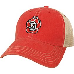 League-Legacy Adult South Dakota Coyotes Scarlet Old Favorite Adjustable Trucker Hat