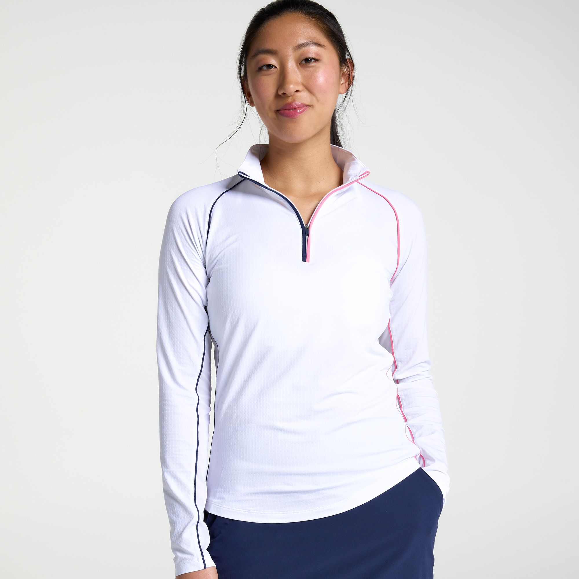 Walter Hagen Women's Performance 11 UV Suncover 1/4 Zip, XXL, White/Navy/Pink
