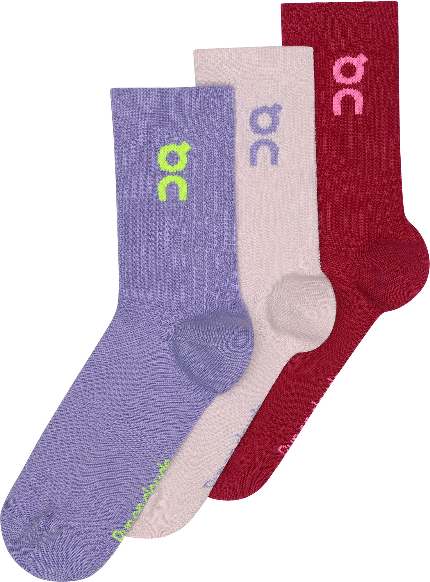 On Unisex Logo Crew Socks - 3 Pack Orchid/Comet thumbnail