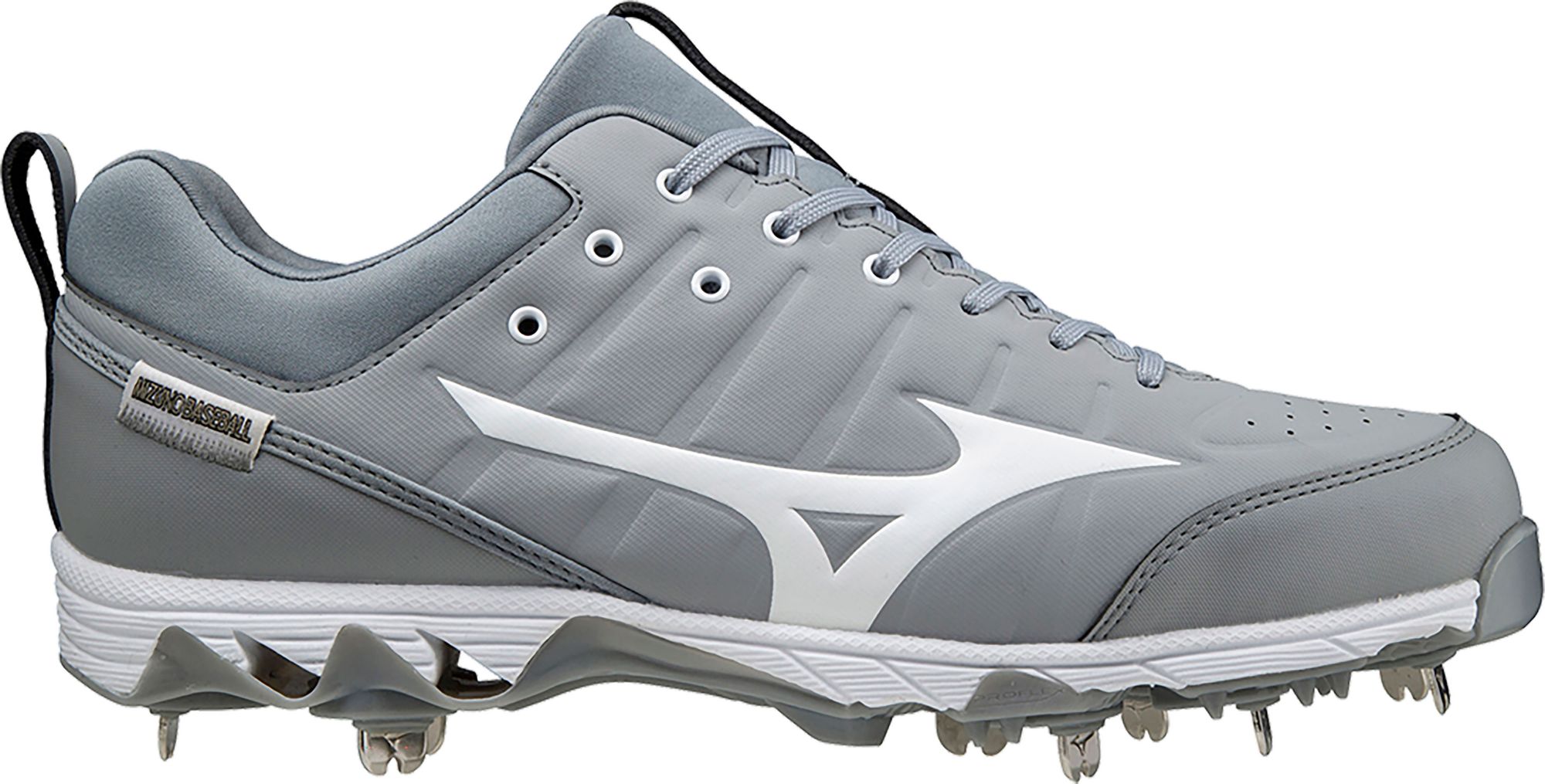 Mizuno Men’s 9-Spike Ambition 2 Metal Baseball Cleats, Size 11.5, Grey/White