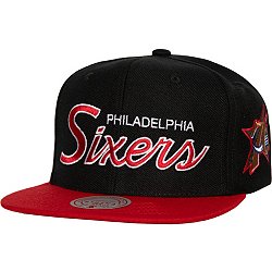 Men's Mitchell & Ness Red Philadelphia 76ers Gold Script Adjustable Snapback Hat