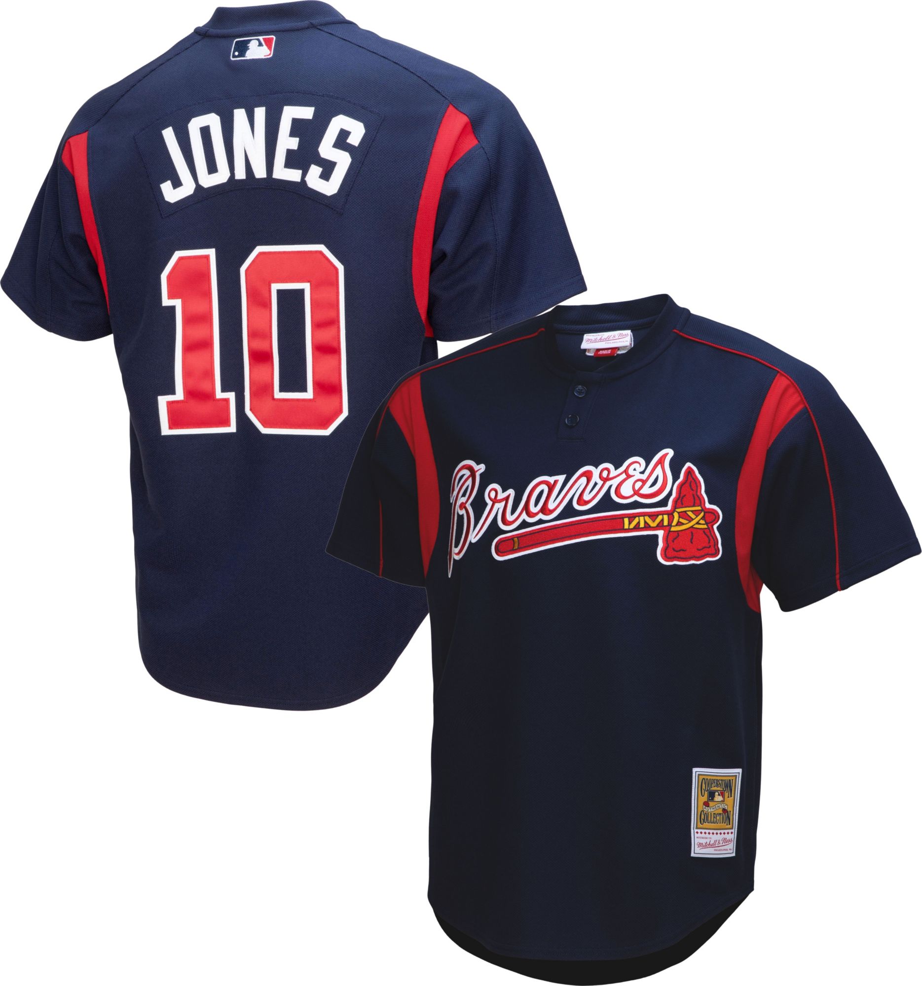 Mitchell & Ness Men's Chipper Jones #10 Navy Cooperstown Alternate Mesh Batting Practice Jersey