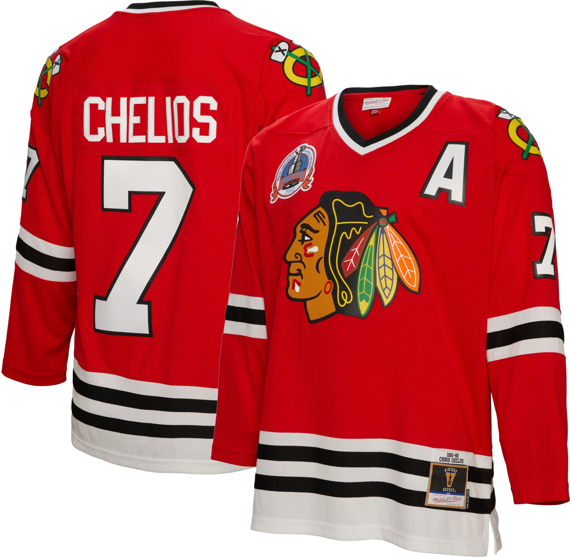 Mitchell &amp; Ness Adult Chicago Blackhawks Chris Chelios #7 '91 Blue Line Jersey