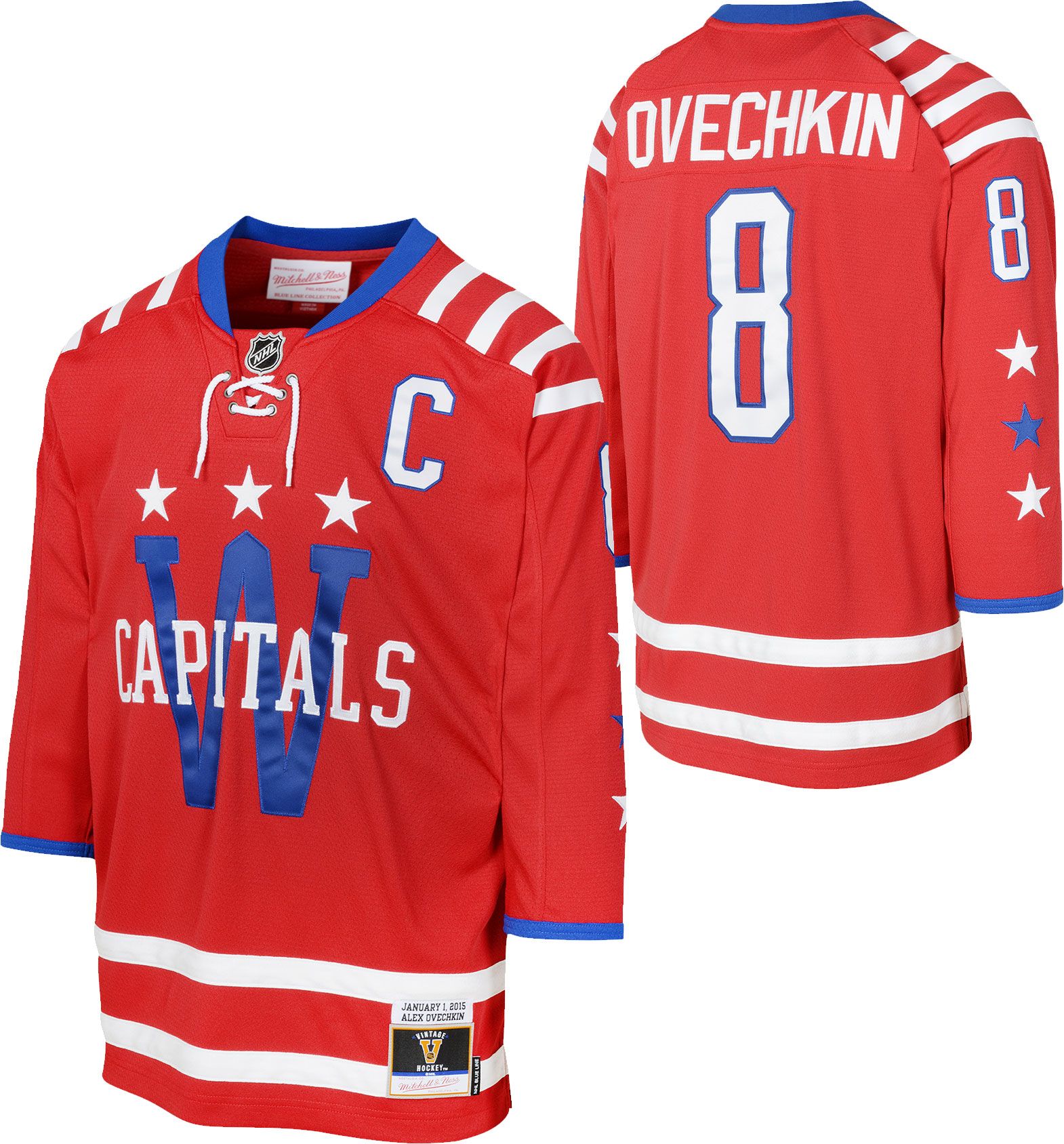 Mitchell & Ness Youth Washington Capitals Alex Ovechkin #8 Red Blue Line Jersey