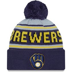 New Era Adult Milwaukee Brewers Navy Wordmark Pom Knit Hat