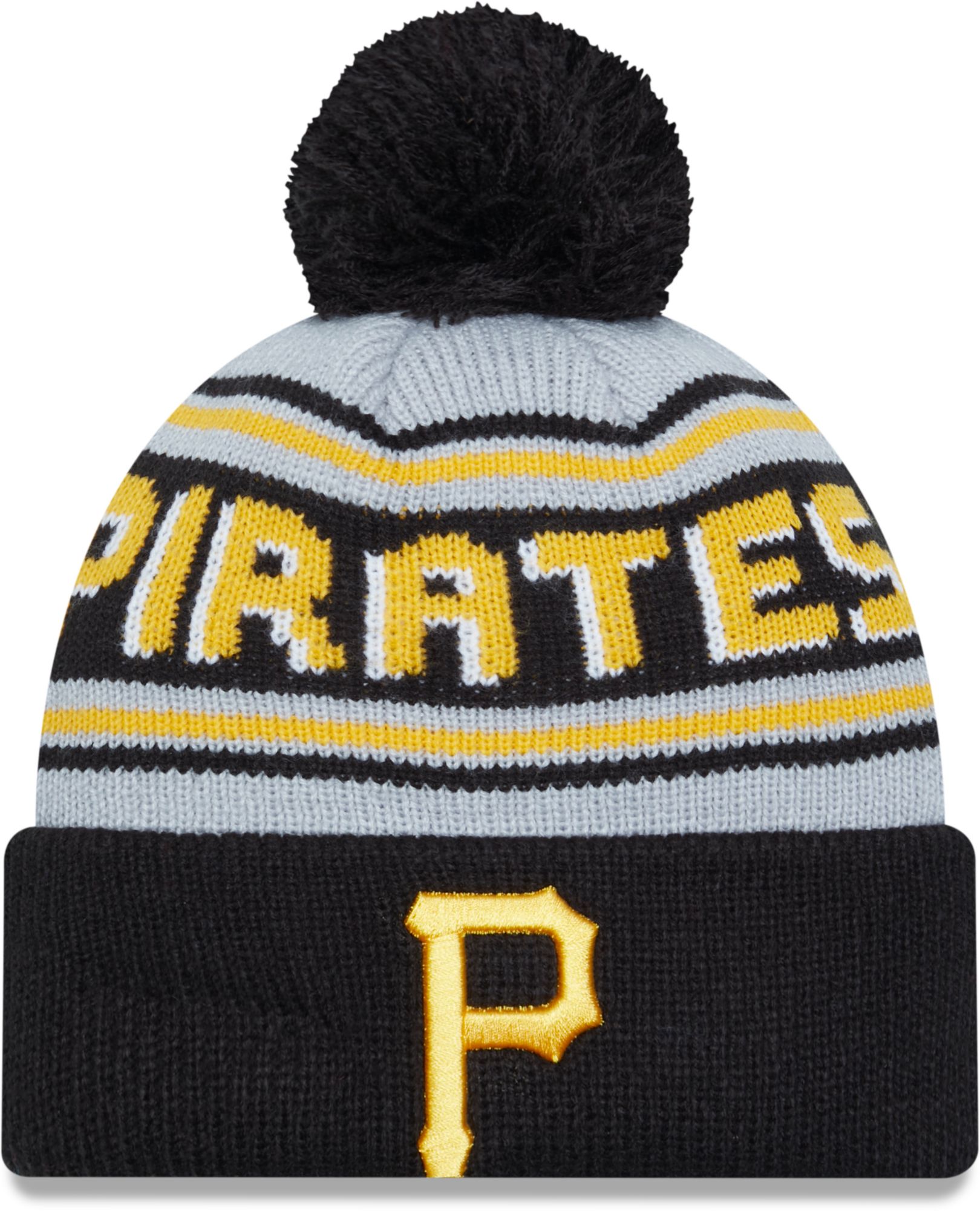 New Era Adult Pittsburgh Pirates Black Word Pom Knit Hat