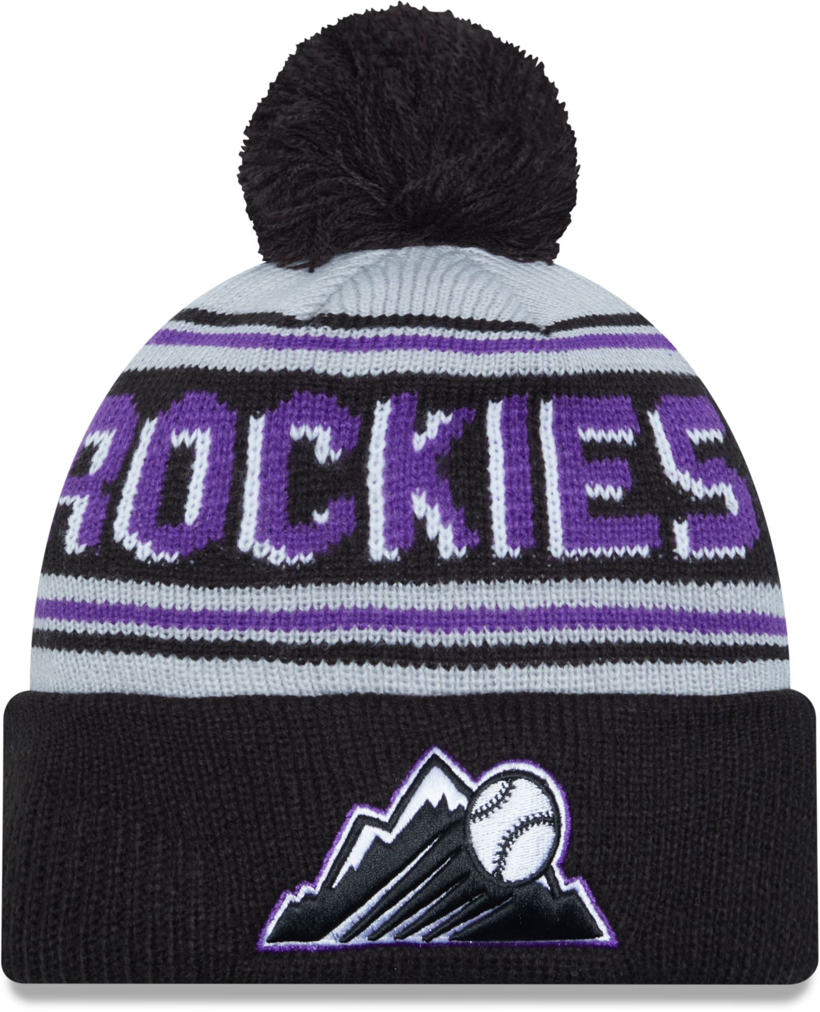New Era Adult Colorado Rockies Purple Wordmark Pom Knit Hat