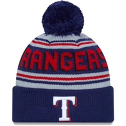 New Era Adult Texas Rangers Blue Word Pom Knit Hat
