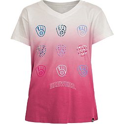 New Era Girl's Milwaukee Brewers Pink Dipdye V-Neck T-Shirt