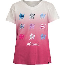 Girls Youth Miami Marlins New Era Pink Jersey Stars V-Neck T-Shirt