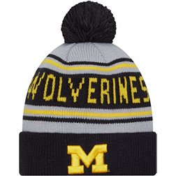 New Era Men's Michigan Wolverines Blue Pom Wordmark Beanie