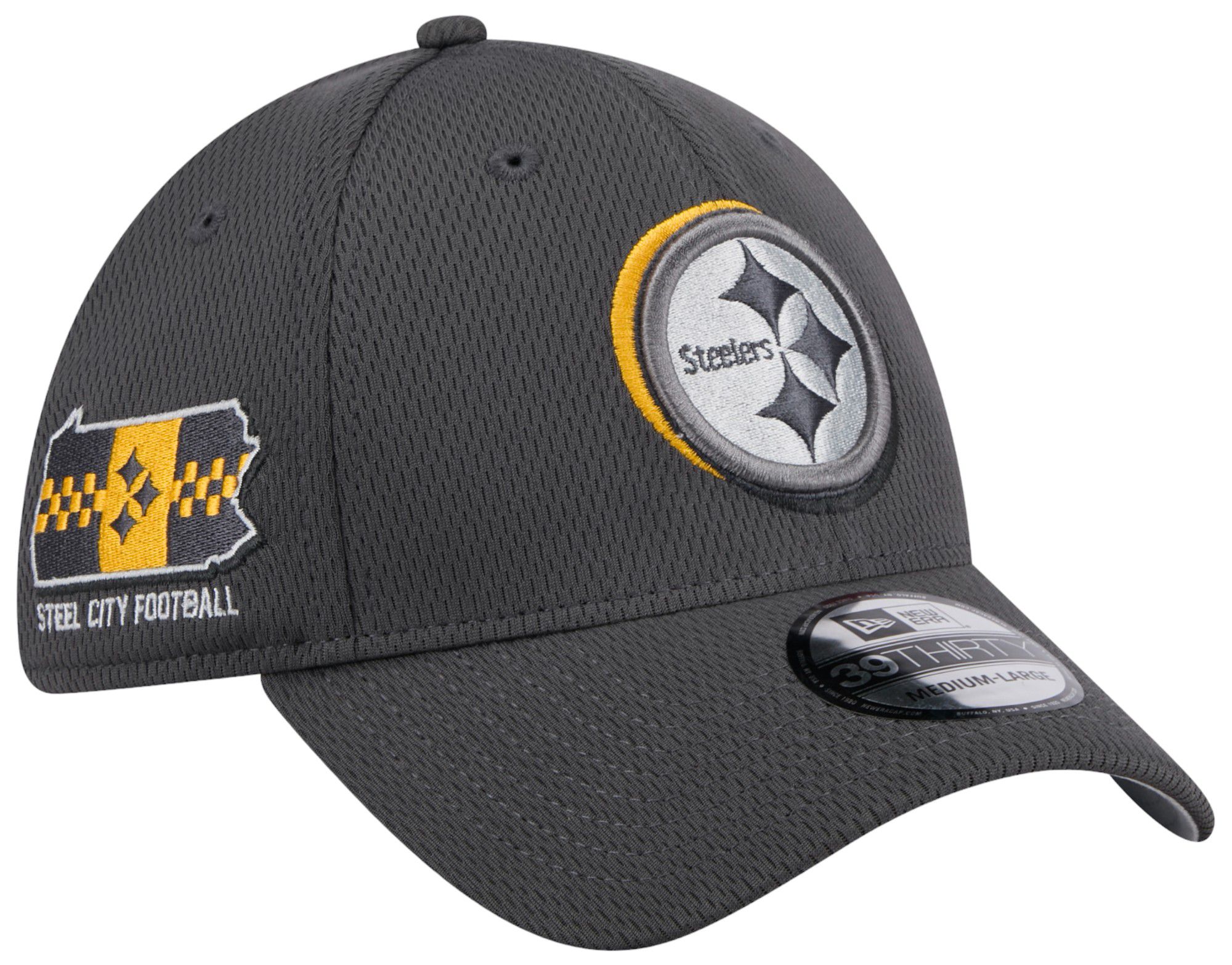 New Era Men's Pittsburgh Steelers 2024 NFL Draft Graphite 39Thirty Stretch Fit Hat