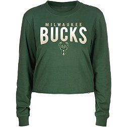 New Era 5th & Ocean NBA Milwaukee Bucks Shirt Women SIze XL Gray Green  Deer Logo