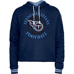 New Era Women's Tennessee Titans Navy Raw Edge Cropped Hoodie
