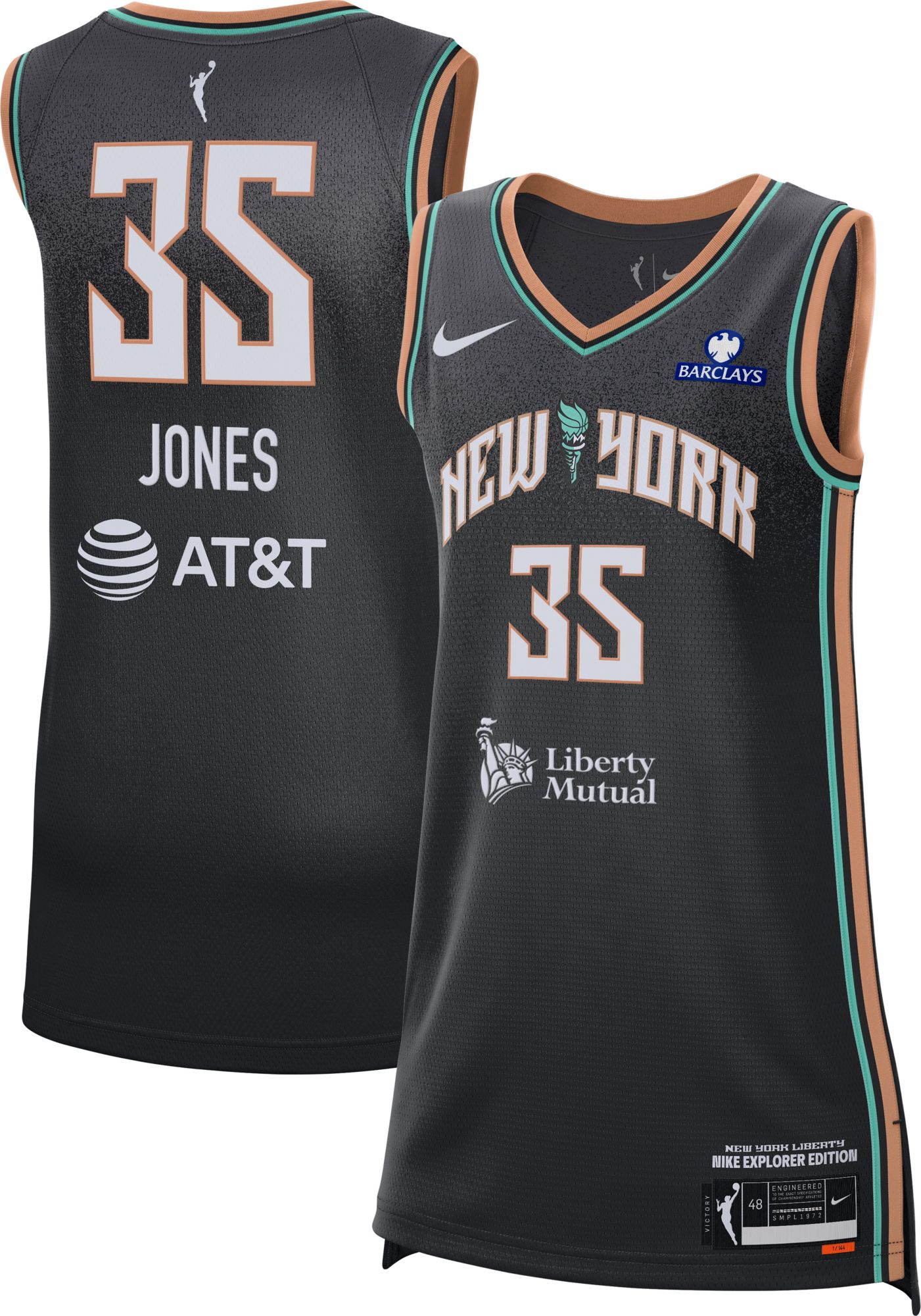 Nike Adult New York Liberty Jonquel Jones Explorer Jersey, Men's, Small, Black