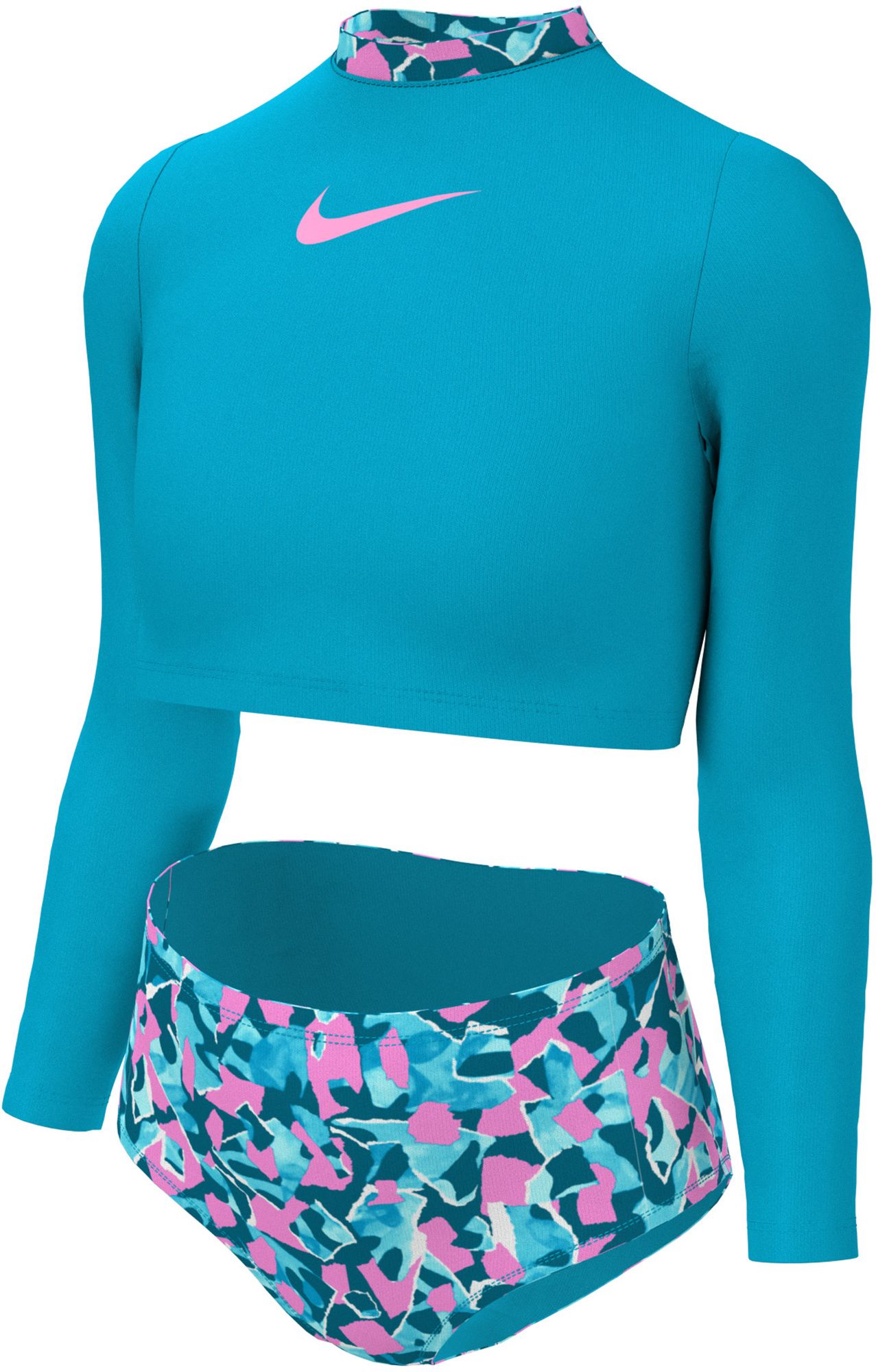 Nike Girls' Long Sleeve Crop Top with High Waist Swim Bottom