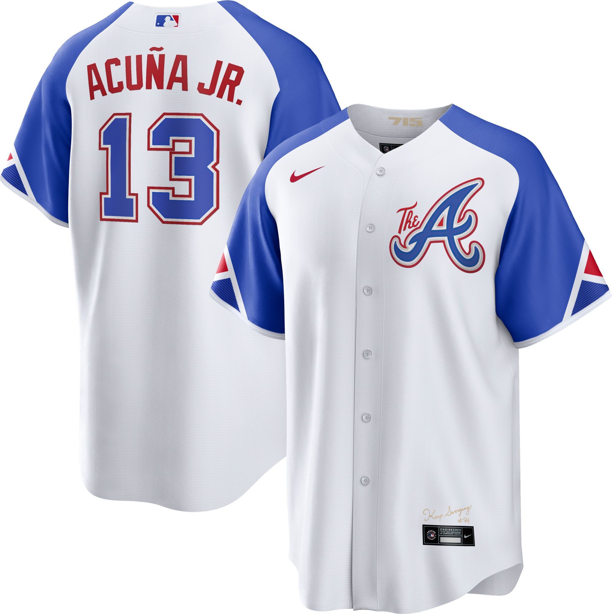 Wholesale Men's Atlanta #13 Ronald Acuna Jr. 2022 White/Gold Champions  Program Cool Base Stitched Baseball Jersey From m.