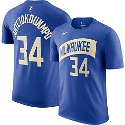 Nike Men's 2023-24 City Edition Milwaukee Bucks Giannis Antetokounmpo #34 Royal T-Shirt