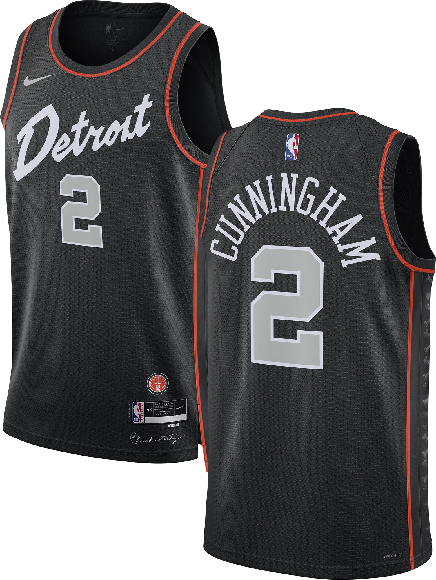 Nike Men's 2023-24 City Edition Detroit Pistons Cade Cunningham #2 Black Swingman Jersey